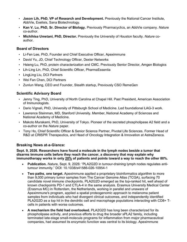 Apex Immune Therapeutics Company Overview - Page 2